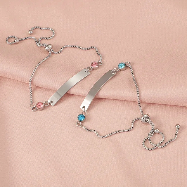 Fnixtar 10 pièces Bracelet d'amant en acier inoxydable réglable rose bleu strass Bracelets Couple amoureux cadeau
