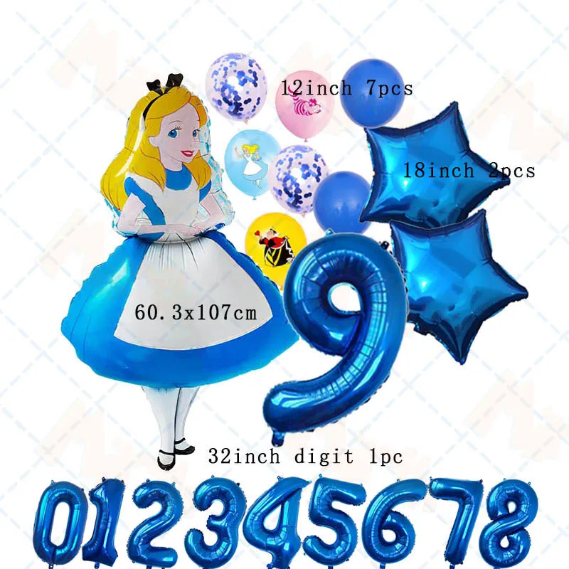 

Cartoon Disney Alice in Wonderland Themed 32-inch Aluminum Film Digital Balloon Baby Shower Girl Birthday Party Decoration Set