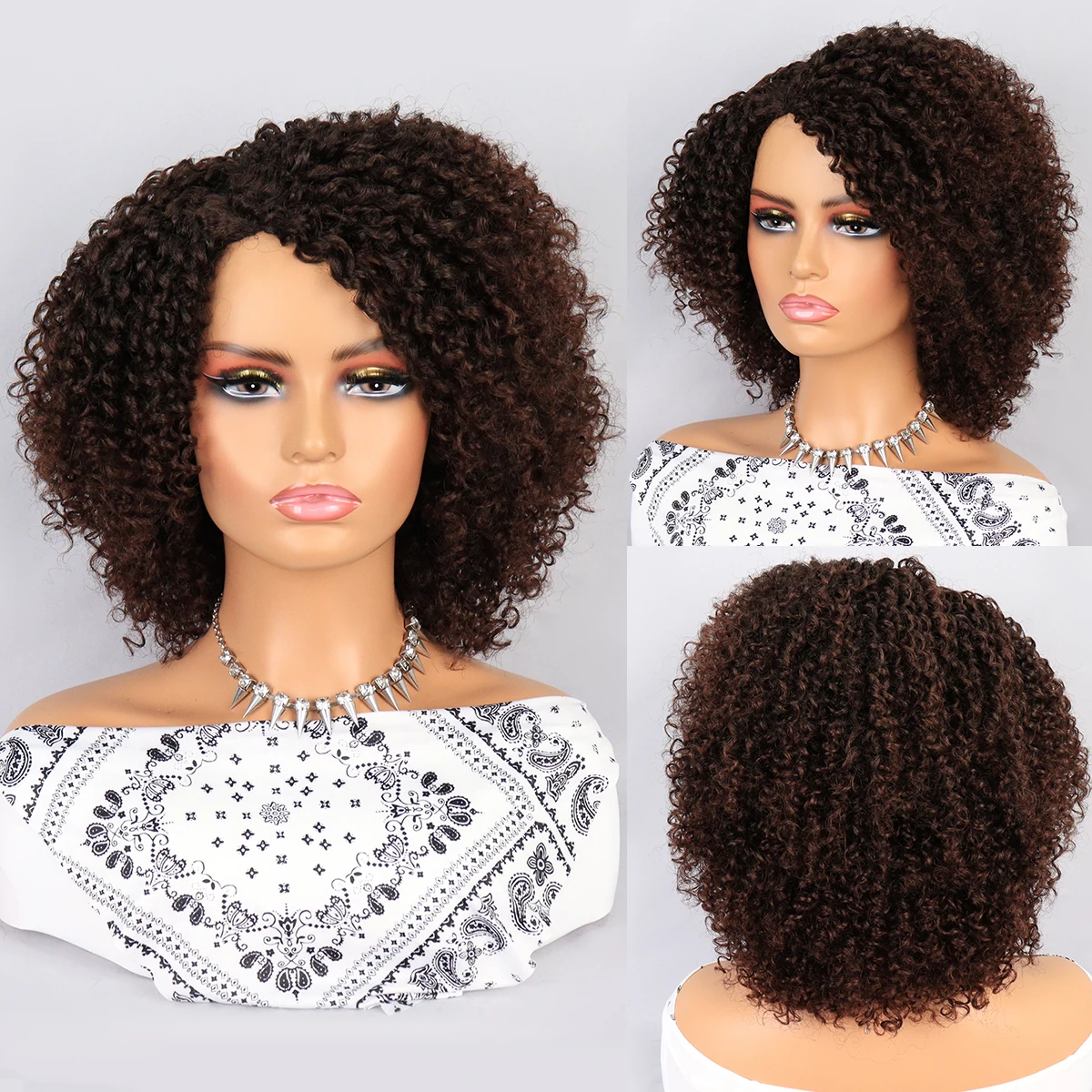 

European and American wigs Curly chemical fiber wig headgear oblique bangs puffy wig headgear one wholesale