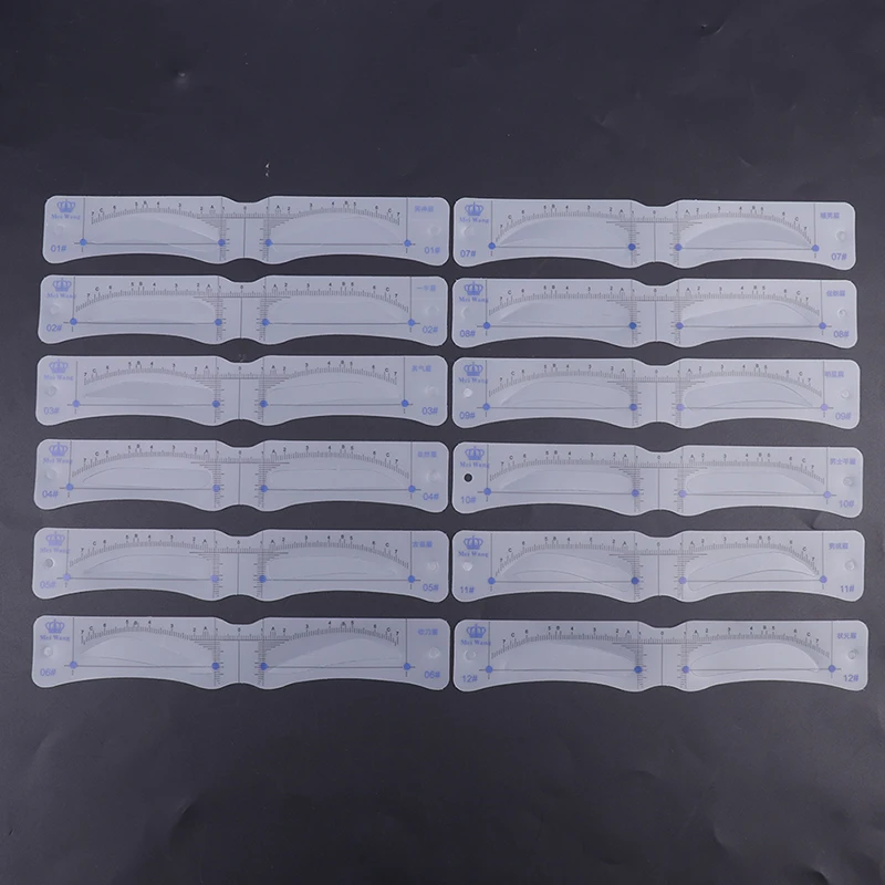 12PCS Reusable Eyebrow Shaper DIY Soft Ruler Brow Definer Stamp Card Stencil Makeup Tool for Man