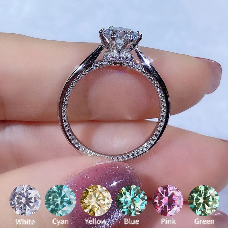 zeker Van storm grijs Wholesale Moissanite Diamond Rings 925 Silver Engagement Ring Classic Round  Cut For Women's Wedding Gift Size 6.5mm 1.0 Carat - Rings - AliExpress