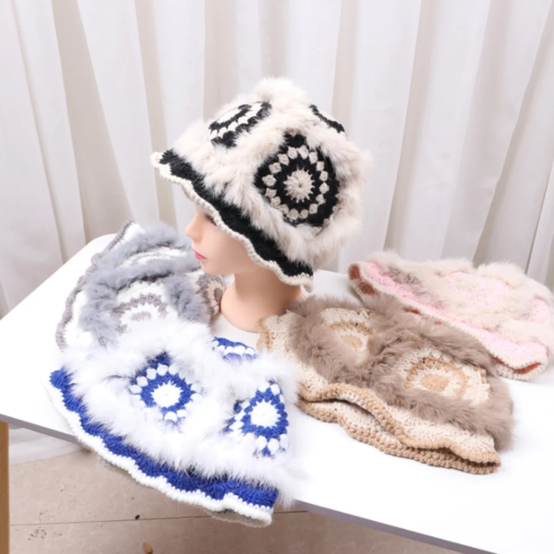 

Casual Handmade Crocheted Flower Pot Hat Sweet Fisherman Hat PlusVelvet Knit Hat