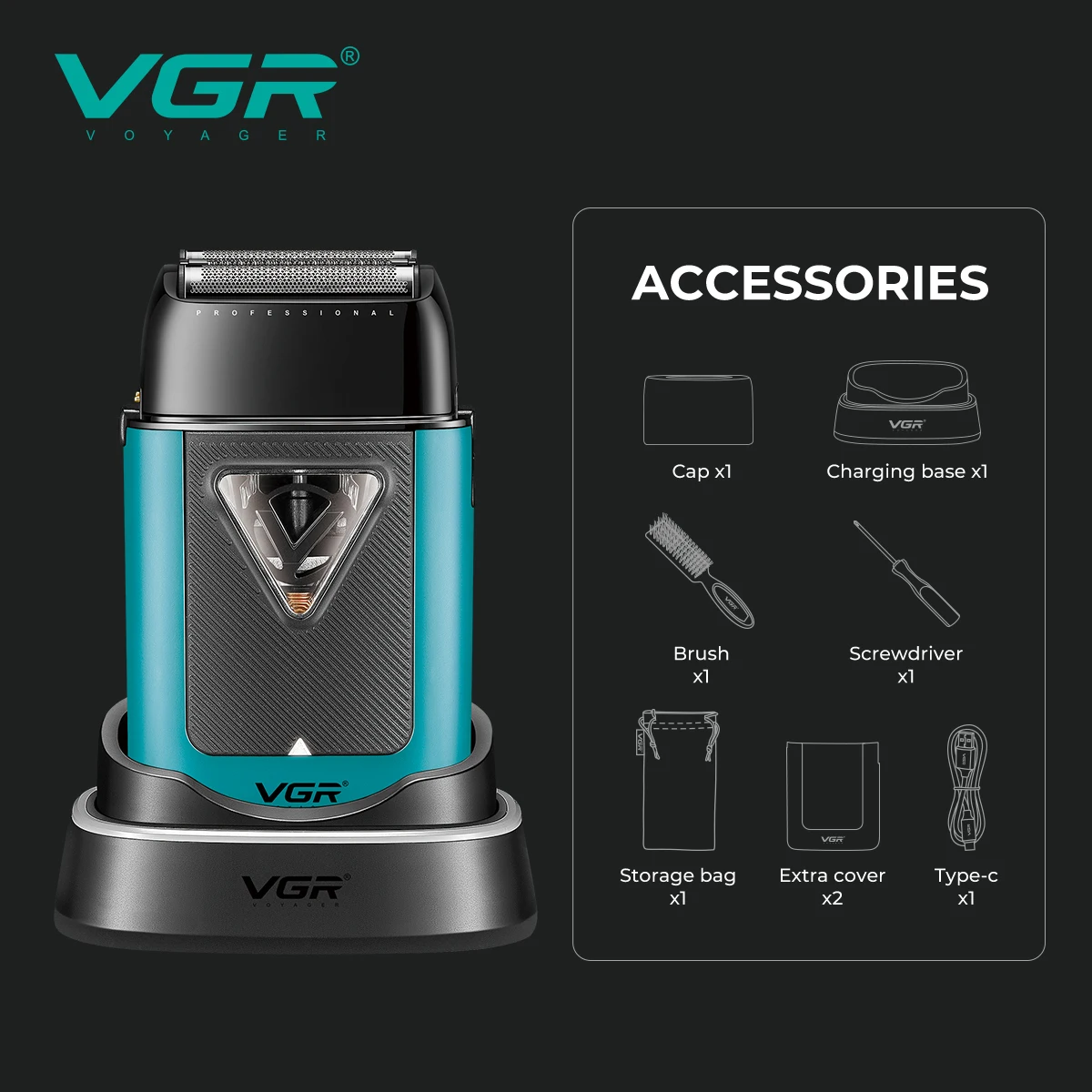 자기 부상 기술이 적용된 VGR 고급 남성용 전기 면도기, 8000 RPM 딥 헤어 트리머가 장착된 가정용 면도기 V-035S