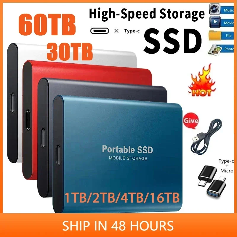 Portable External Hard Drive 100% Original External Hard Drive Portable SSD 1TB 2TB Solid State Disk Type-C/USB 3.1 High-speed Hard Disks for Laptop/Desktop