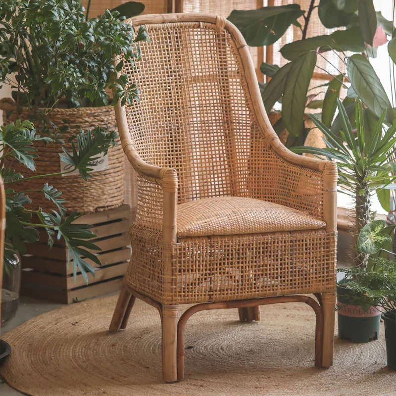 

American style countryside handmade solid rattan single person sofa chair, quiet style retro living room rattan woven