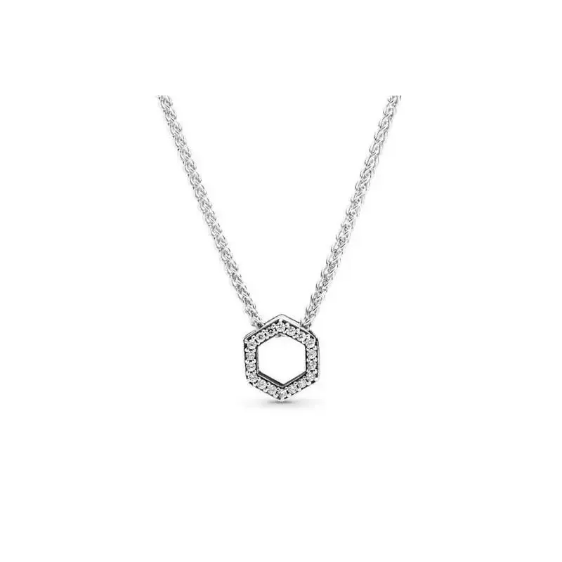 Women's Classic Necklace 925 Silver Original Logo Pav é Collar Chain Sparkling Double Ring Pendant Collar Chain DIY Jewelry Gift