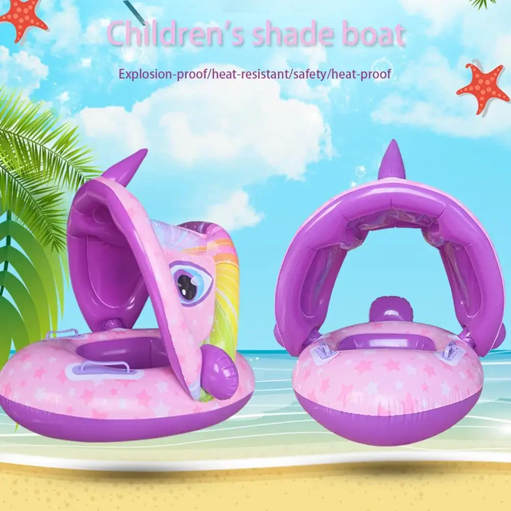 Baby Inflatable Sunshade Swimming Ring with Handrails Unicorn Swimming Ring Baby Seat Baby Toy Removable Floating Ring 6