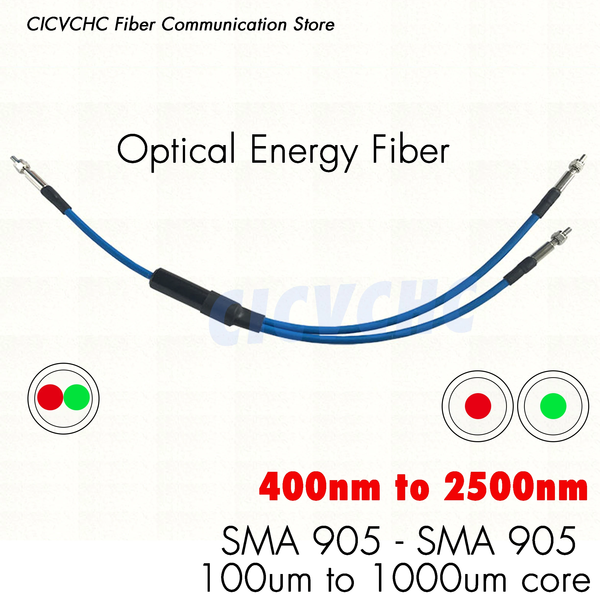 Y Type 1x2 SMA905-SMA905 energy fiber optic patch cord jumper with 100um to 1000um core for 400nm to 2500nm