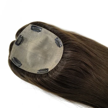Topper per capelli umani Remy con top in seta 15x16CM per donna Clip con base in seta dritta in Topper per la perdita dei capelli 12-20 pollici