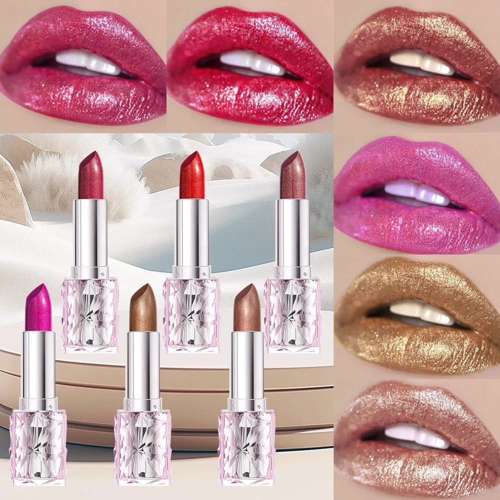 Wasserfester Schimmer-Lippenstift: Perlmuttartiger, feiner Glitzer – langanhaltender Lipgloss für ein geschmeidiges, glänzendes Lippen-Make-up._voghion.com