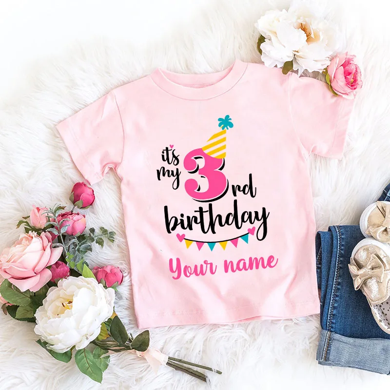 Personalized Girl Birthday Cartoon T Shirt for Girls Tshirt Number 1 2 3 4 5 6 7 8 Graphic Kids Clothes Birthday Party Outfits 2