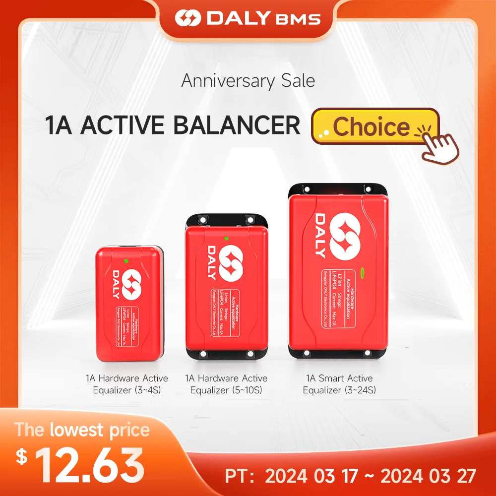 Активный эквалайзер Daly 1A, умный активный балансир с Bluetooth, li-ion, BMS, 4S 8S, 13S, 14S, 16S, 24S для аккумулятора 18650