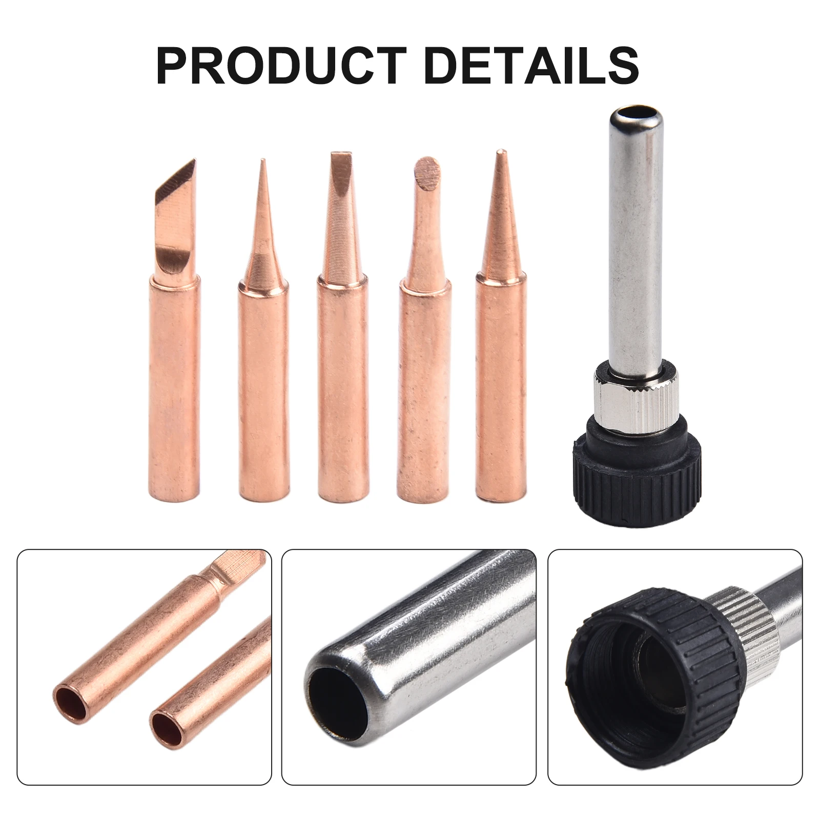 

6pcs Copper 900M-T Soldering Iron Tips Replacement Welding Head With Soldering Handle Adapter Household Soldering Accessories