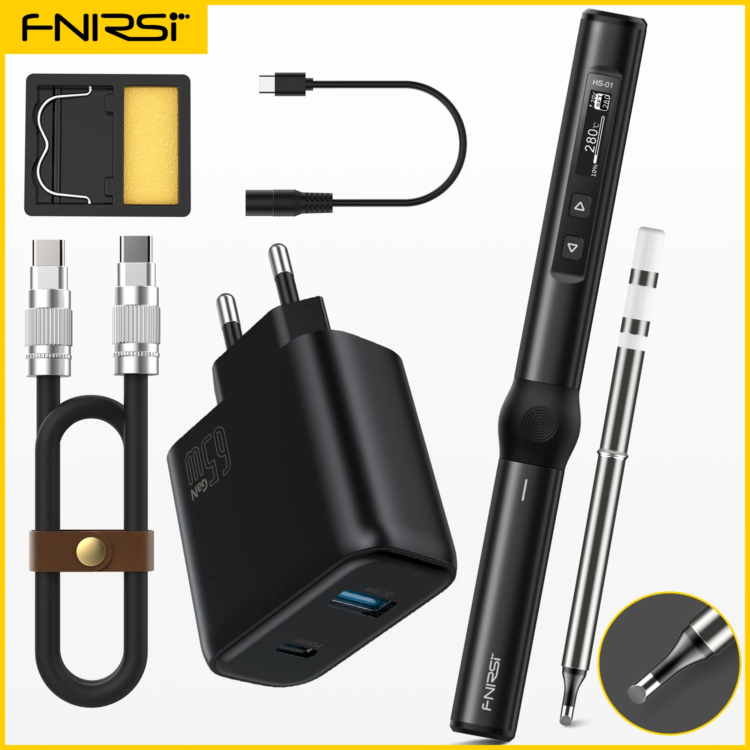 Fnirsi HS-01スマート電気はんだごてキットポータブルデジタルpd Fnirsi HS-01スマート電気はんだごてキットポータブルデジタルpd