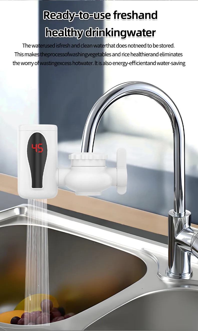 Instant Electric Hot Water Faucet with Digital Display, Rapid Heating Tap for Ki