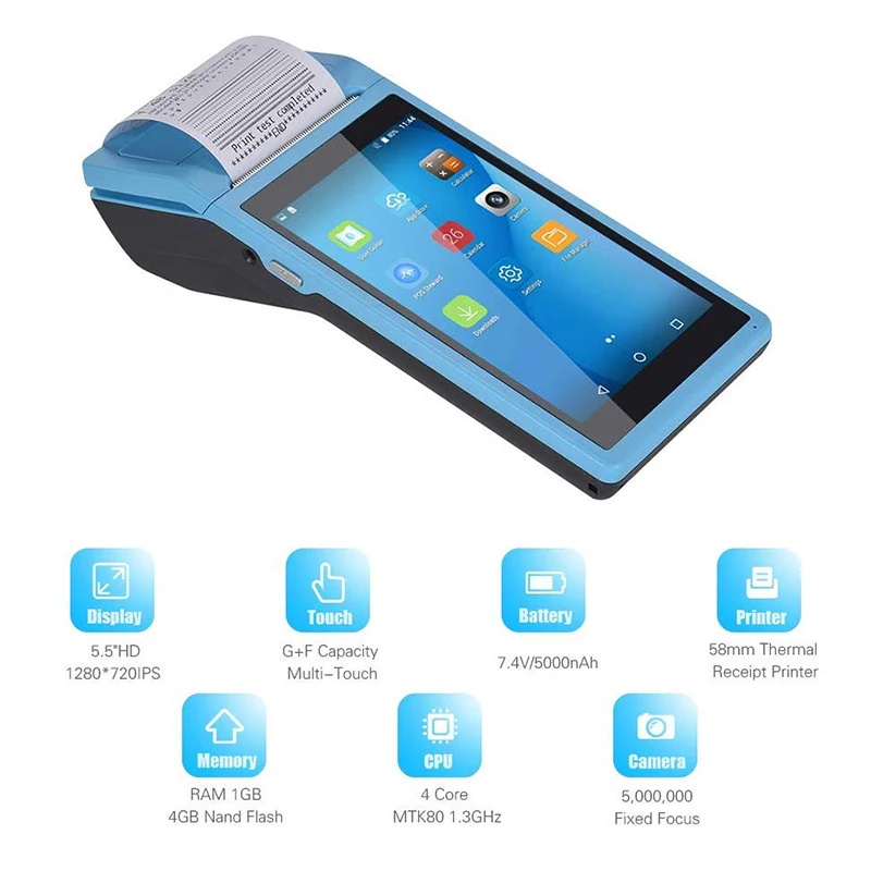 P58-S1 NETUM Handheld PDA Android 8.1 Thermal Receipt Printer Blue High Speed Print Terminal With Printer
