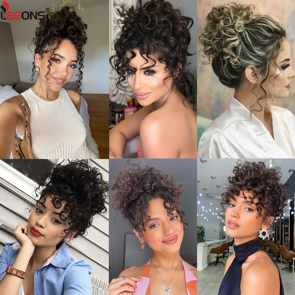 Curly Hair Buns Hair Piece Clip In Synthetic Tousled Updo Large Curly Drawstring Ponytail Clip On Hair Bun Ponytail For Women images - 6