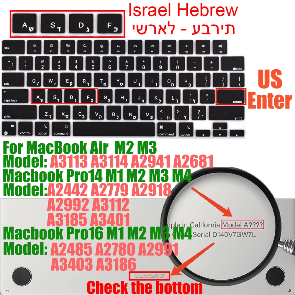 Universal Keyboard Cover for MacBook 2023 dòng Pro và Air - Bố Cục EU/US + Ngôn Ngữ Đa Quốc Gia