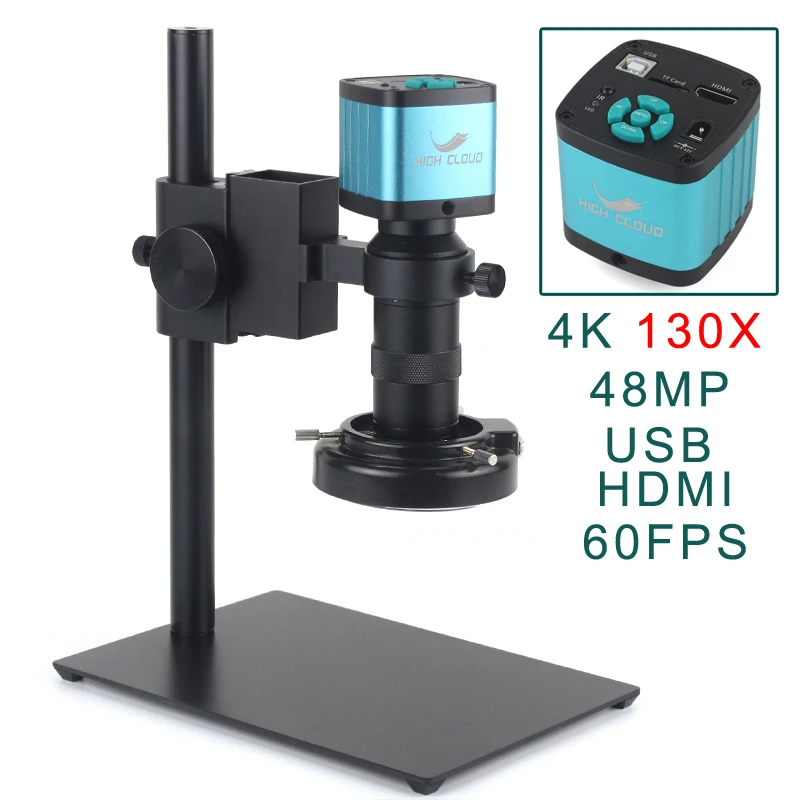 

4K 48MP HDMI USB Industrial Digital Video Microscope Camera Monocular 130X Zoom C-Mount Lens For PCB Phone Repair Soldering