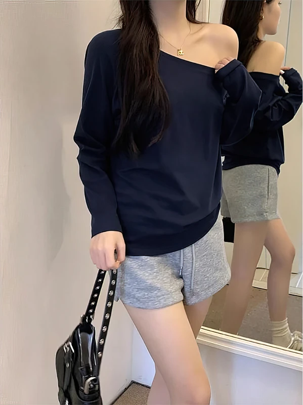 Off the shoulder Long sleeve T shirt Women Spring Autumn