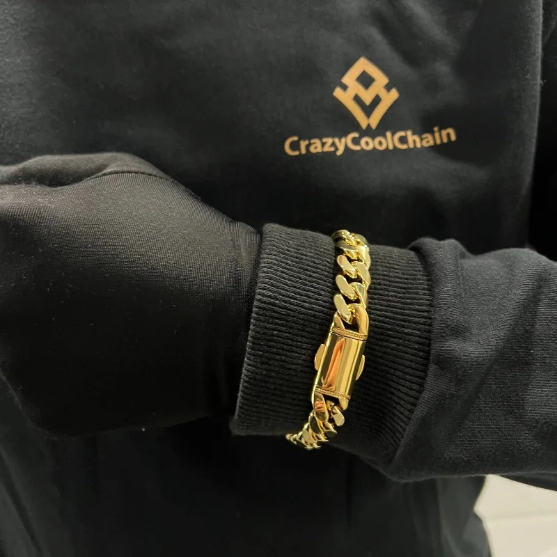12mm 18K Gold 5-Layer Plated Premium Durable Cuban Bracelet(Box buckle) cuban bracelet