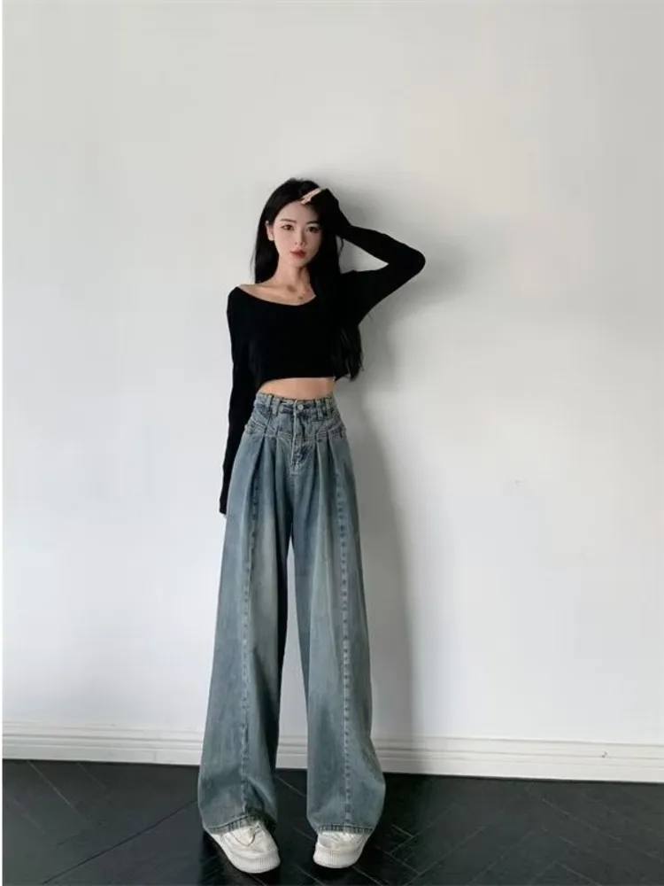 

Oversized Retro High Waisted Jeans For Women With A Slim Pear Shaped Figure, Loose And Draped Wide Leg Pants For Women's Jeans