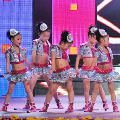 Girl Dance Costume Children Costumes Salsa Skirt Children Ballroom Dresses Dance Performance Costumes Kids Sequin Jazz Dance Hip Hop Costumes High Quality