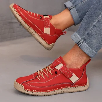 الأحذية منتصف أعلى للنساء النمط البريطاني الرجعية المضادة للانزلاق ملابس العمل أحذية اليدوية أحذية جلدية بدون كعب عادية لينة سوليد النساء أحذية عارية