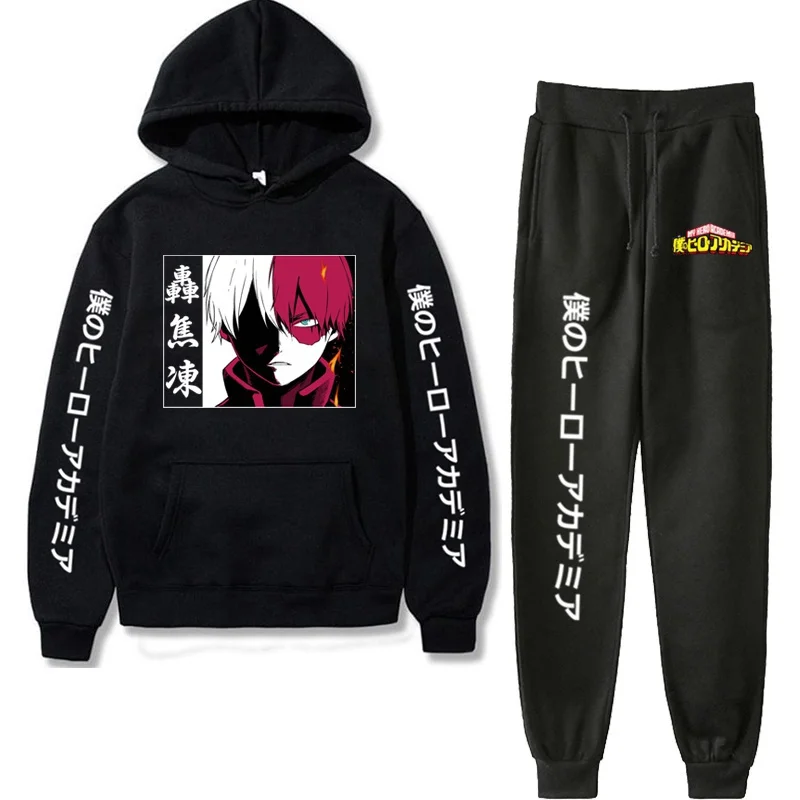 Anime My Hero Academia Todoroki Shoto Hoodies + Pants Suit  Personality Hooded Sweatshirt Casual Trousers Tracksuit Sets Suits