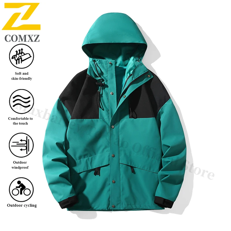 EiAO Jacket American Workwear Couple's  Windproof Waterproof Colorblock Outdoor Coat for Hiking Camping Fishing Loose Techwear