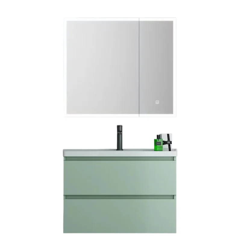 ตู้เก็บของในห้องน้ำทันสมัยพร้อมอ่างล้างหน้าแบบมีไฟ ดีไซน์อ่างล้างหน้าแบบมีไฟ กระจกแต่งหน้าในห้องน้ำพร้อมระบบไล่ฝ้าอัจฉริยะ 1