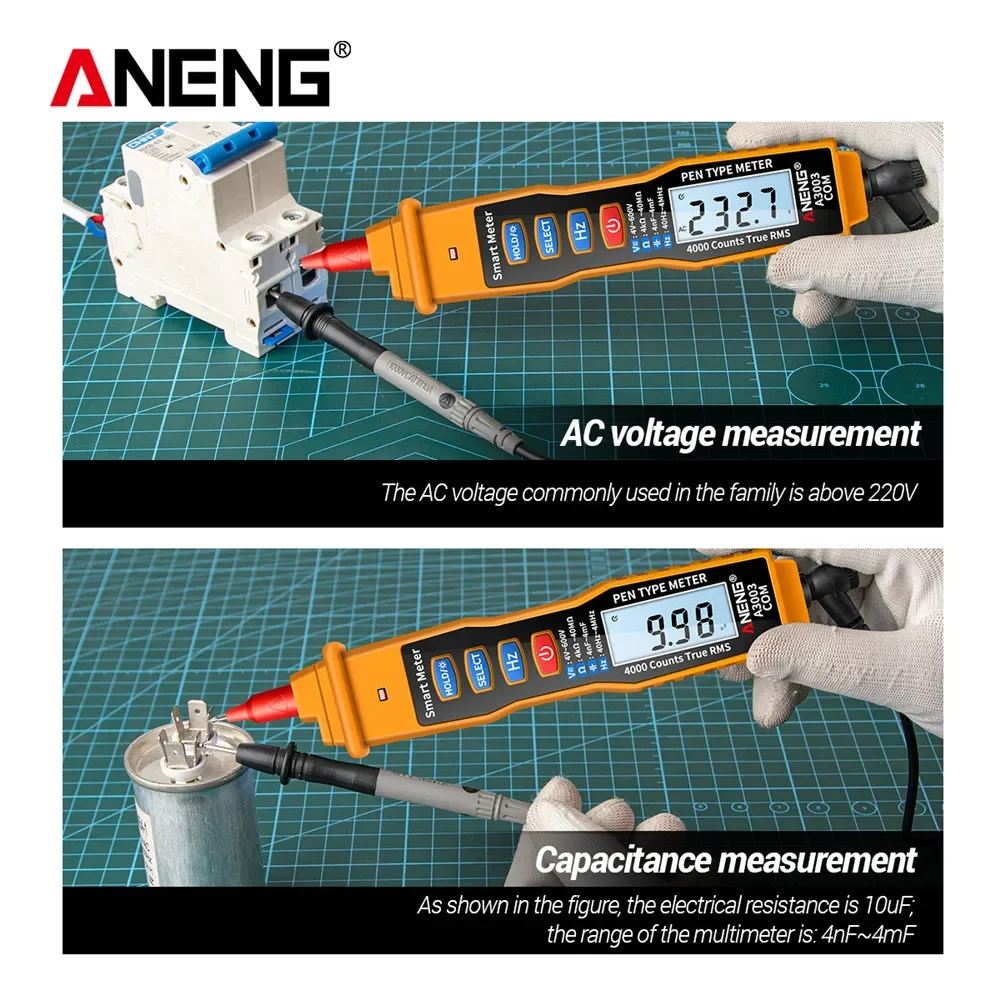 Digital Multimeter ANENG A3003 Digital Pen Multimeter Professional 4000 Counts Smart Meter with NCV AC/DC Voltage Resistance Capacitance Testers