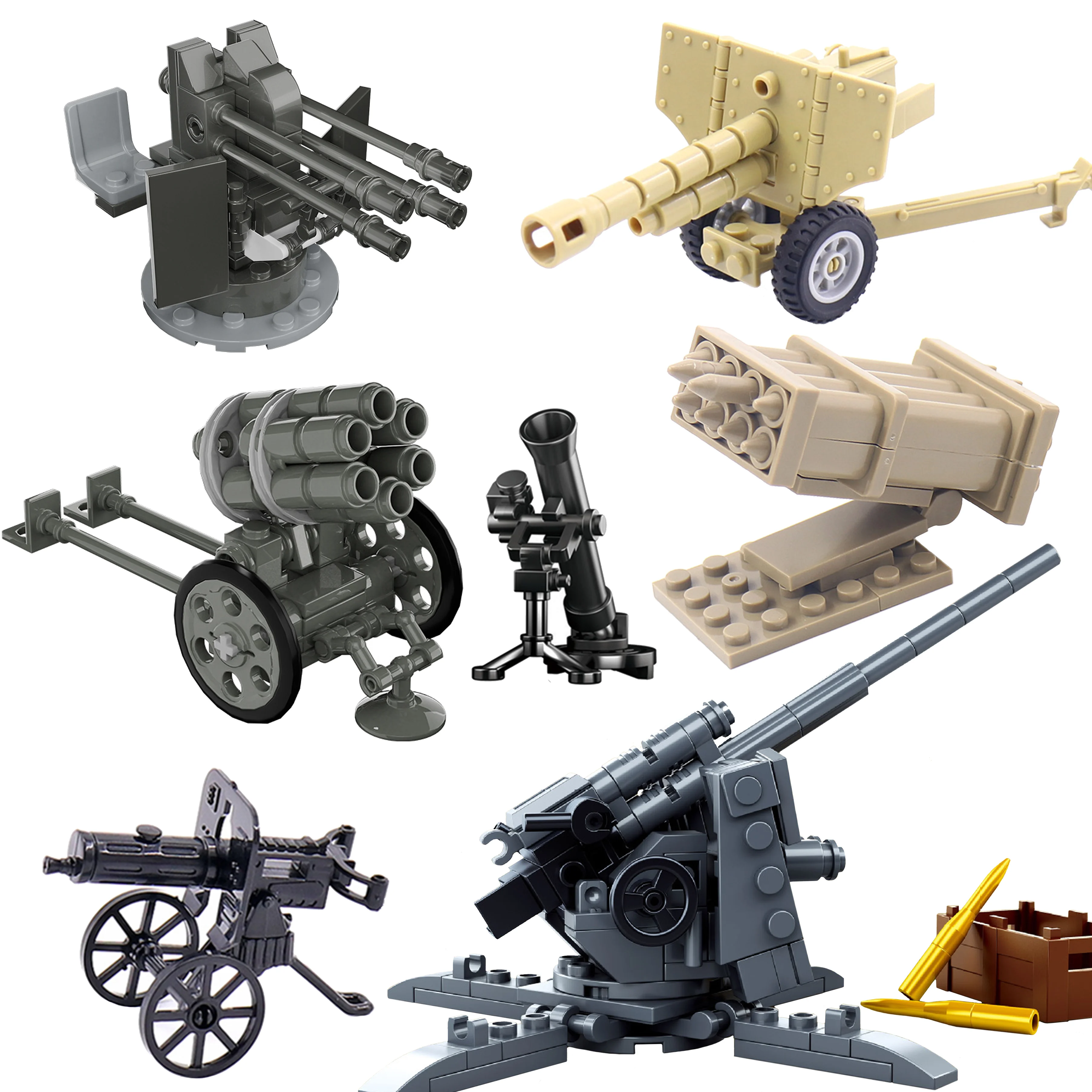 

WW2 88mm Flak Gun Cannon Rocket Missile DIY Military Army War Weapon Soldier MOC Playmobil Model Building Block Children kid Toy