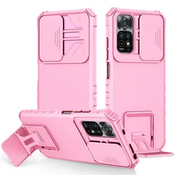 Heavy-Duty Shockproof Stand Holder Case with Camera Protection for Xiaomi Redmi Note Series (Pink)