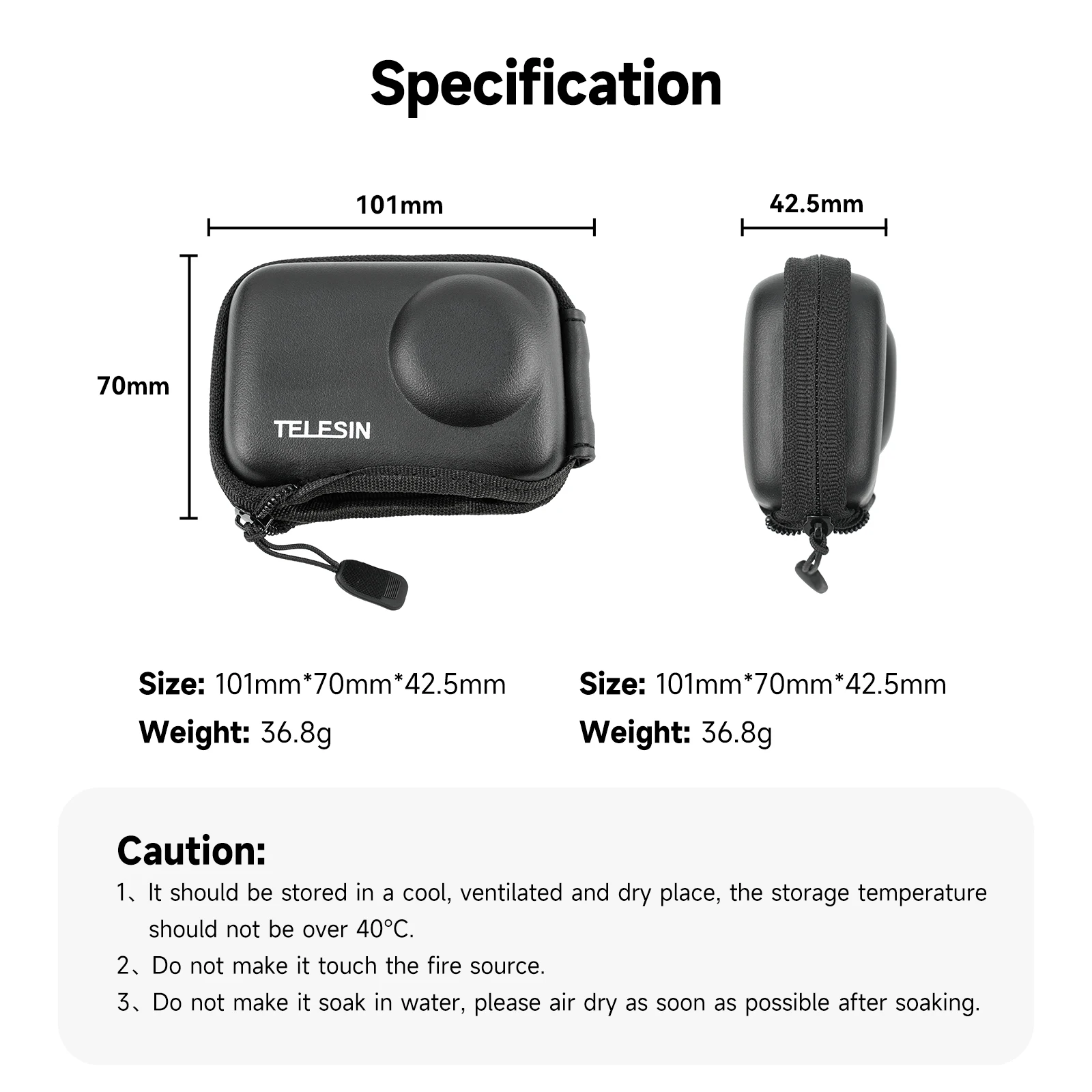 TELESIN Mini Storage Protection Bag For Dji Osmo Action 4 Brushed Half Open Quick Release Carrying Case for Action 3 Accessories
