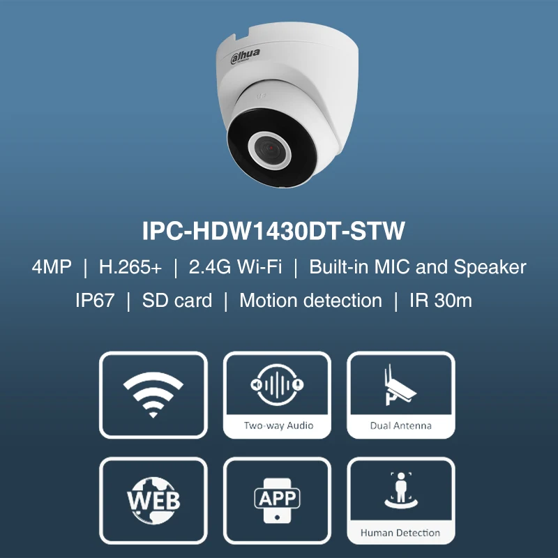 Dahua 4MP WiFi Camera Outdoor Dual-antenna CCTV Two-way Audio
