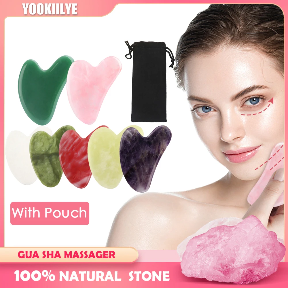 10 Natural Jade Gua Sha Stone Massage Scraping Facial Tool for SPA Acupuncture Therapy Treatment Puffiness Tightening with Pouch hot sale most popular gemtrue brand dk102 diamond comparison set cz diamond stone shape compare tool