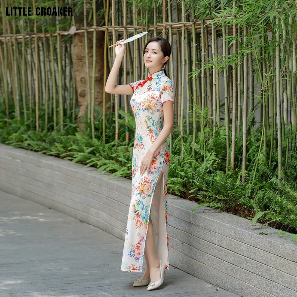 

Women 2023 New Summer Gauze Qipao Cheongsam Women's Modified Dress Toast Dress Chinoiserie Style Elastic Slim Long Traditional