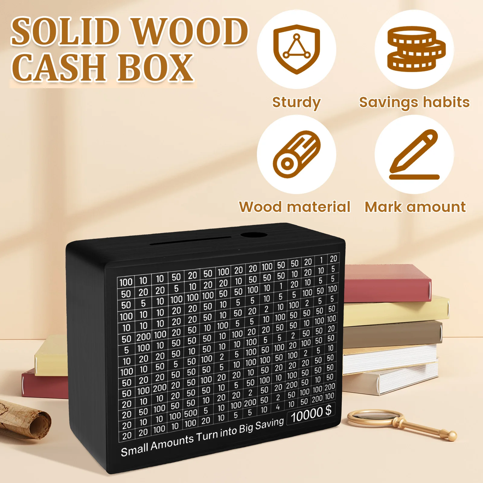Herbruikbare houten doos met spaardoelen, tel- en spaarpotnummers, doosjes, kindercadeaus_voghion.com
