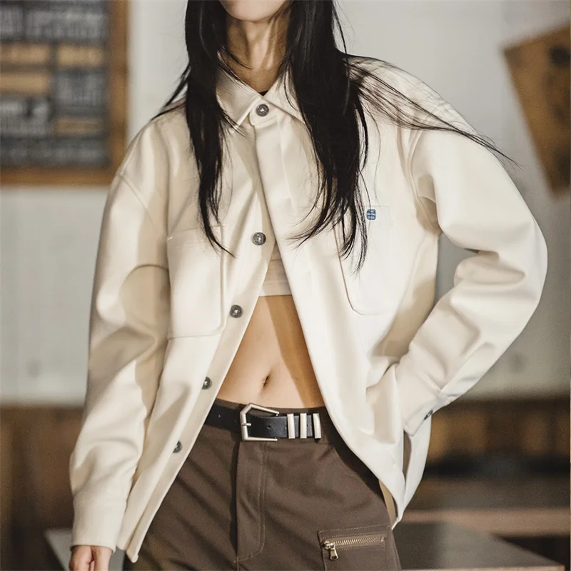 Maden Women's 2023 Autumn Winter American Style Vintage Woolen Shirt Jacket Casual Loose Design Shirt Thick Coat