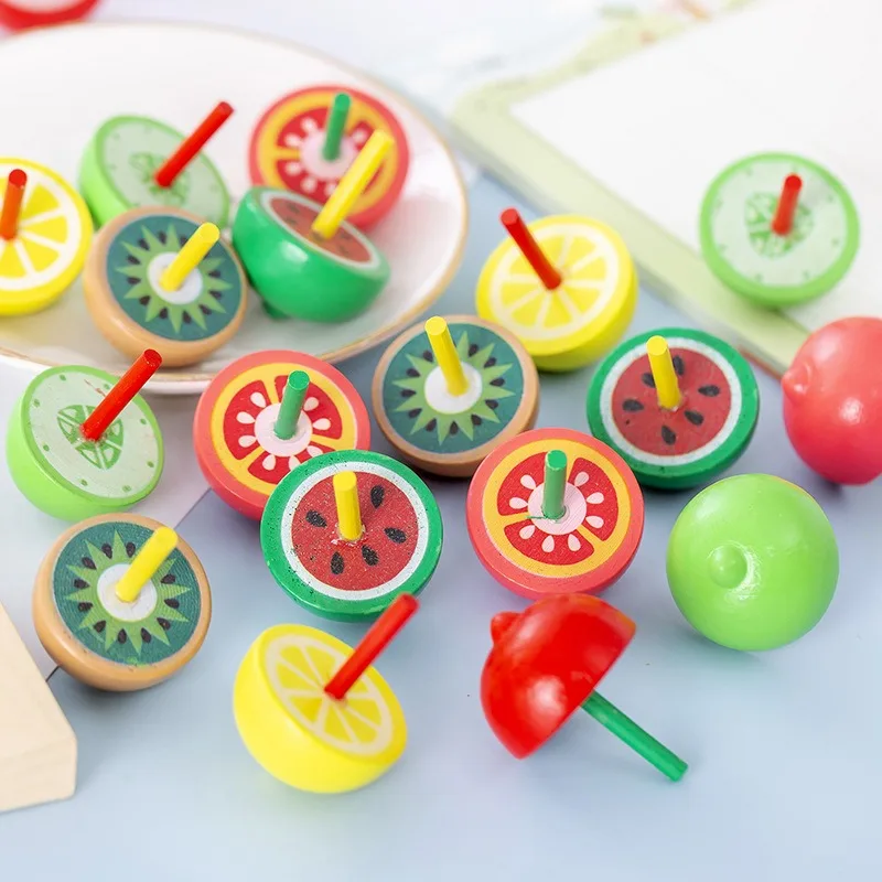 Kids Party Favors Wooden Cute Fruit Spinner Baby Shower Birthday Souvenirs Christmas Kindergarten Boys Girls Gift Reward Toys