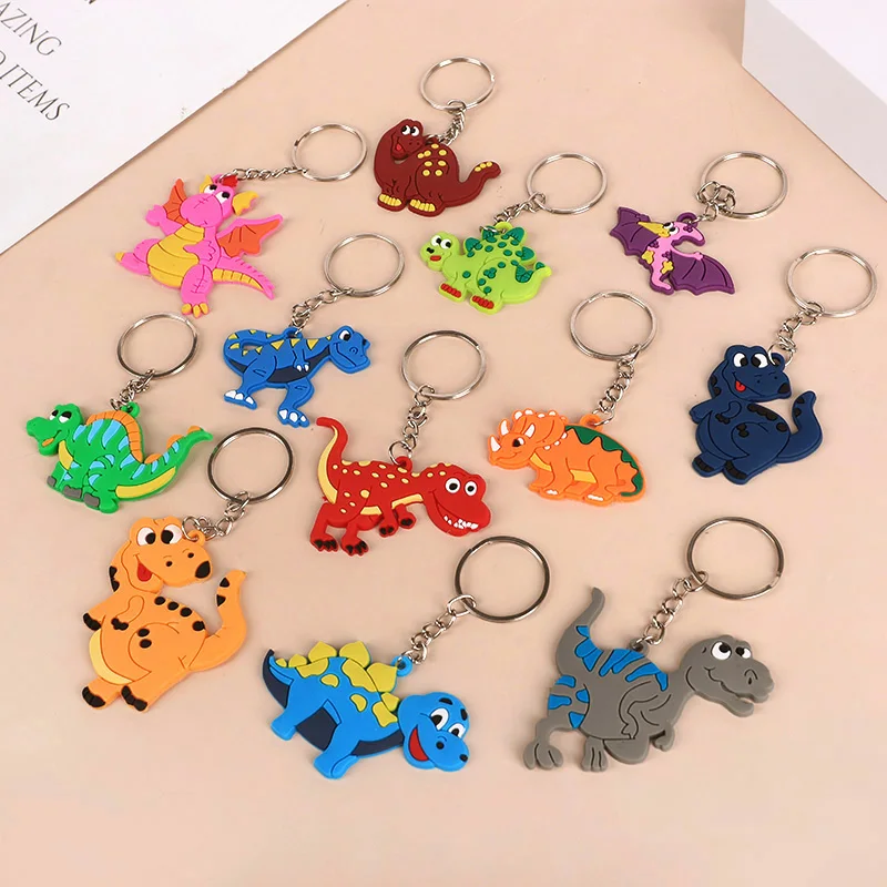 12pcs Cartoon Dinosaur Keychains Kids Boy Girl Birthday Party Favors Gift for Guests Pinata Fillers Boy Girl Backpack Pendants