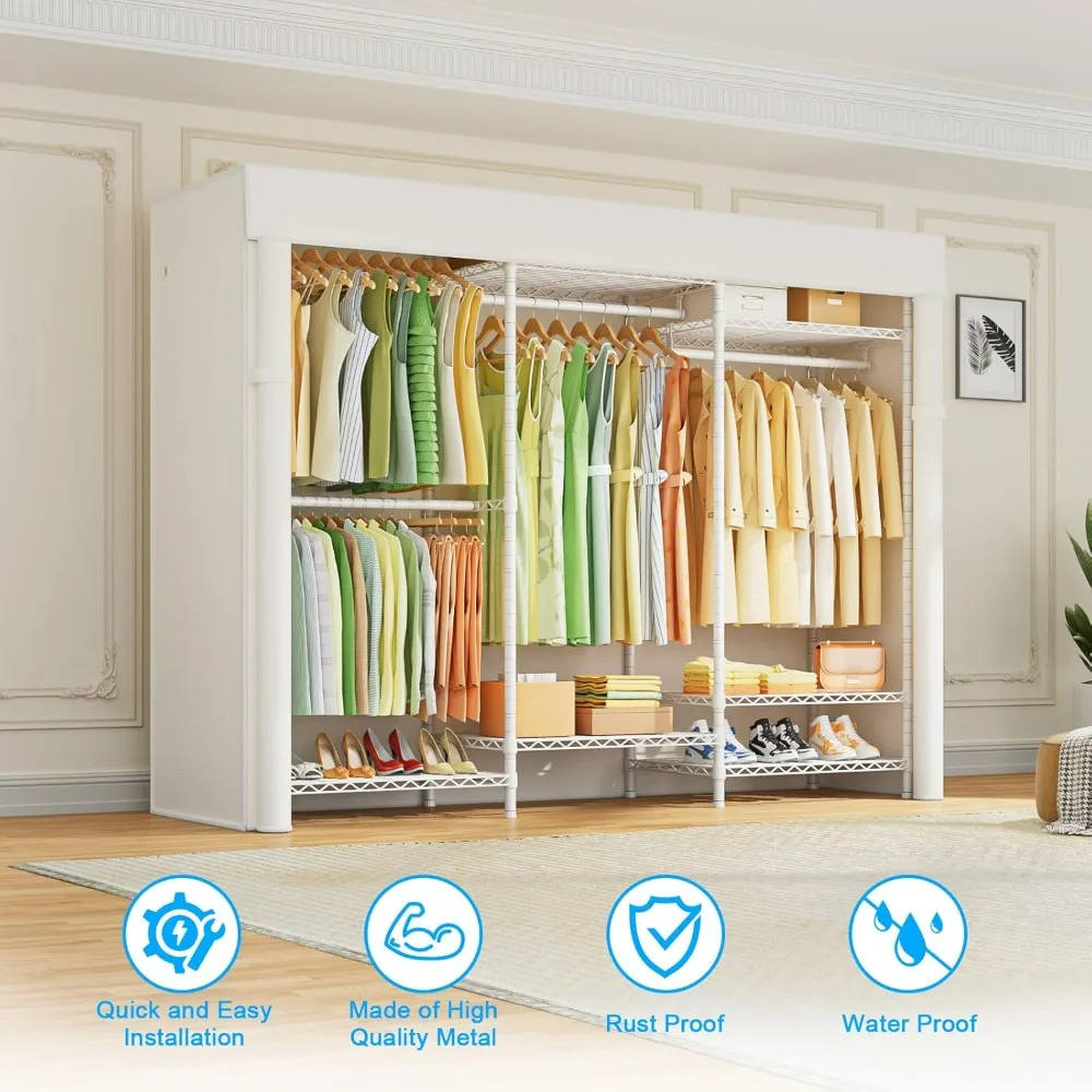 Sturdy Freestanding Closet Organizer with Adjustable Hanging Rack, 63 Wide x 16 Deep