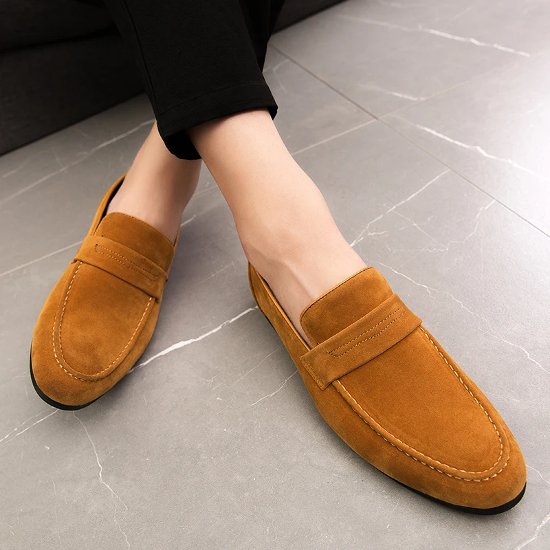 Spring Casual Genuine Leather Suede Loafer Shoes Mens Soft Trends Nightclub Shoes Man Moccasins Footwear for Man Fashion Flats