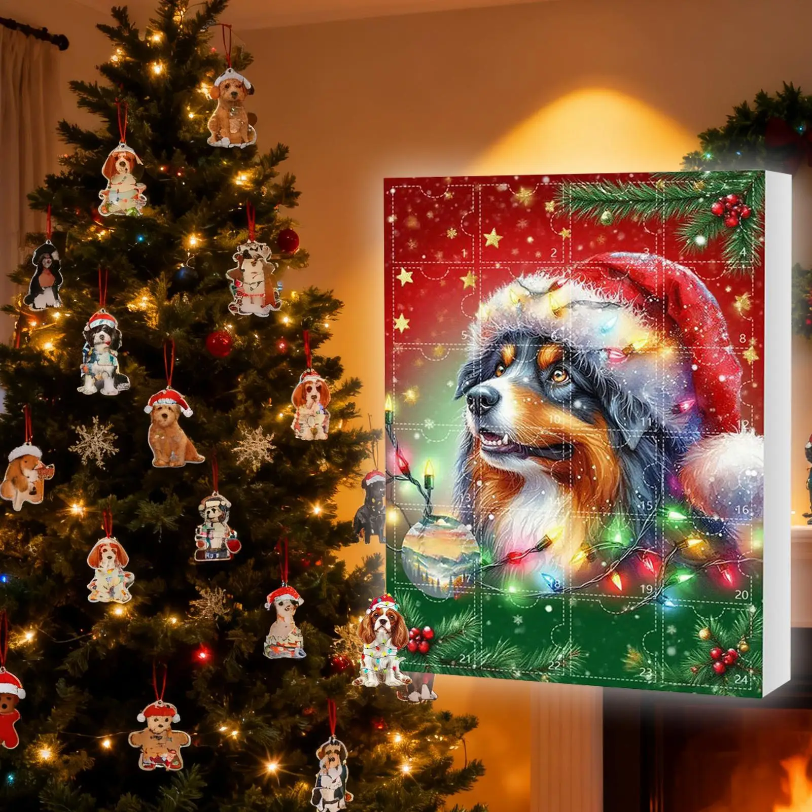 Christmas Countdown 2D Cute Dog Acrylic Decorative Pendant 24Pcs Dog Wear Santa Hat Design Countdown To Christmas for Kids Gifts
