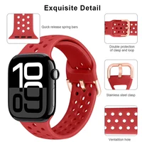 Bracelet de sport en Silicone pour Apple Watch 11 10 42mm 46mm Ultra 3/2/1 49mm, ceinture respirante iWatch 9 8 7 6 5 4 SE 45mm 44mm 41mm 40mm 5