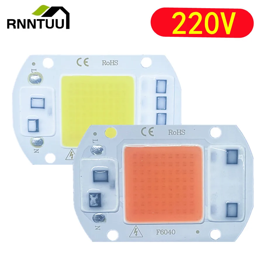 RnnTuu 220V LED Chip 20W 30W 50W COB Chip No Need Driver LED Lamp Beads for Flood Light Spotlight DIY Lighting Full Spectrum