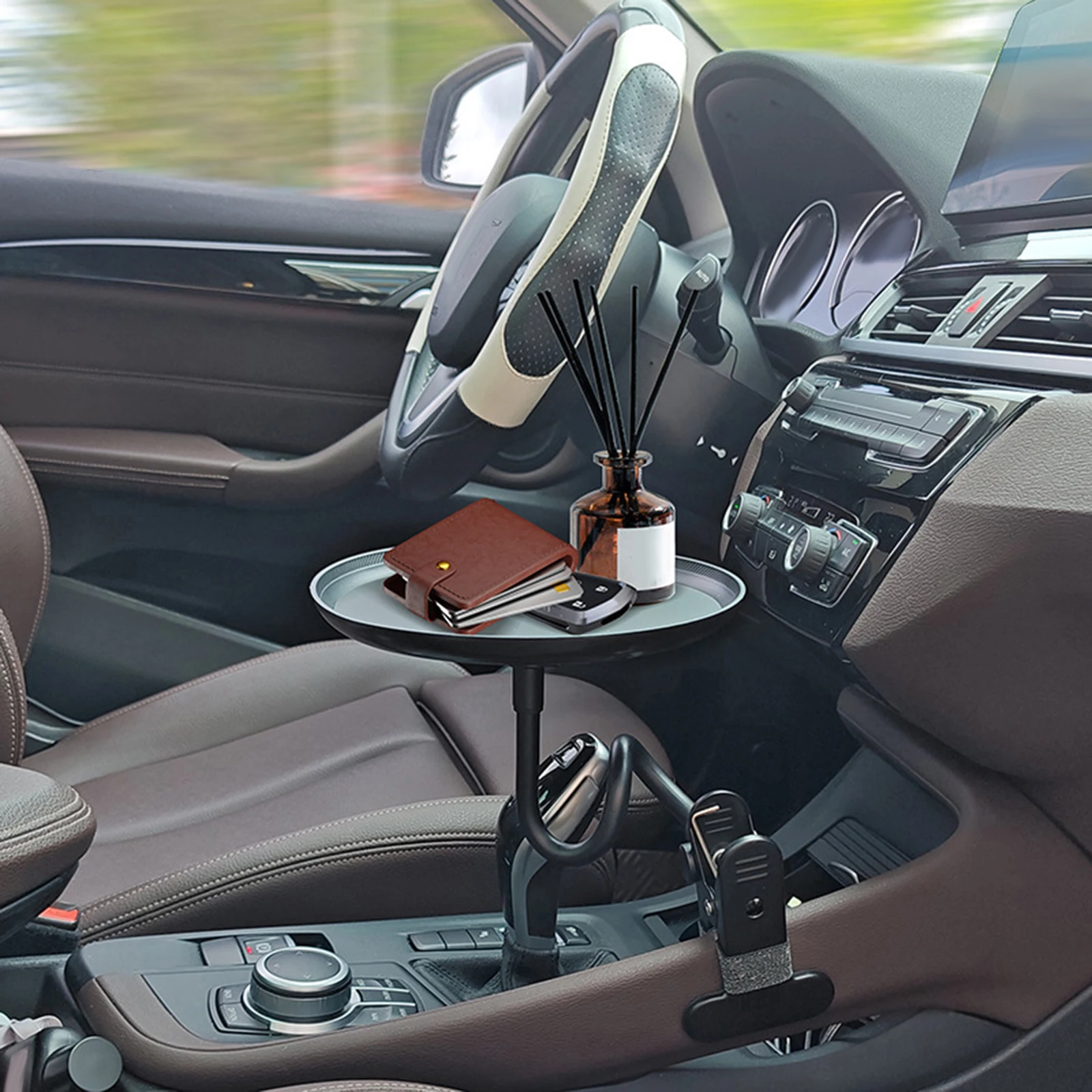 Car Storage Gadget Car Food Tray Non-Skid ABS Organizer Adjustable Mount Fit for Automobile