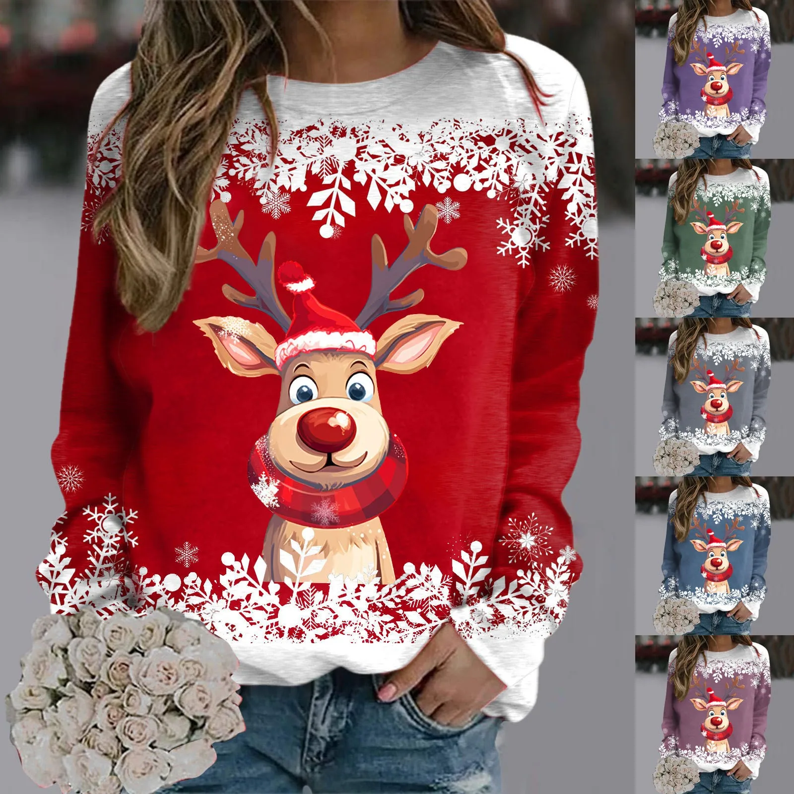 

Sweaters For Women Christmas Teen Girls Long Sleeve Crewneck Sweatshirt Cute Reindeer Graphic Xmas Shirts