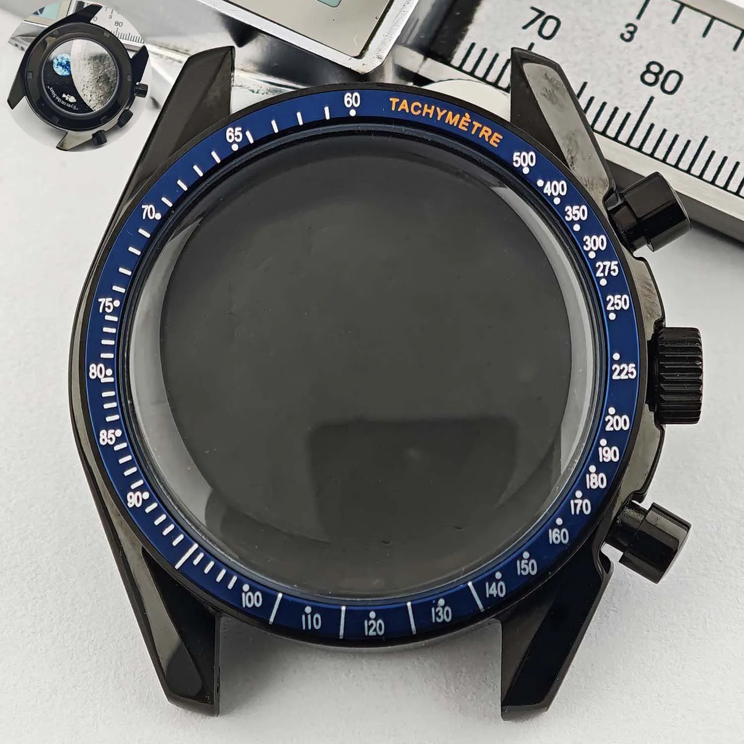 Men's 39.7mm Stainless Steel Watch Case with Moon Back Cover